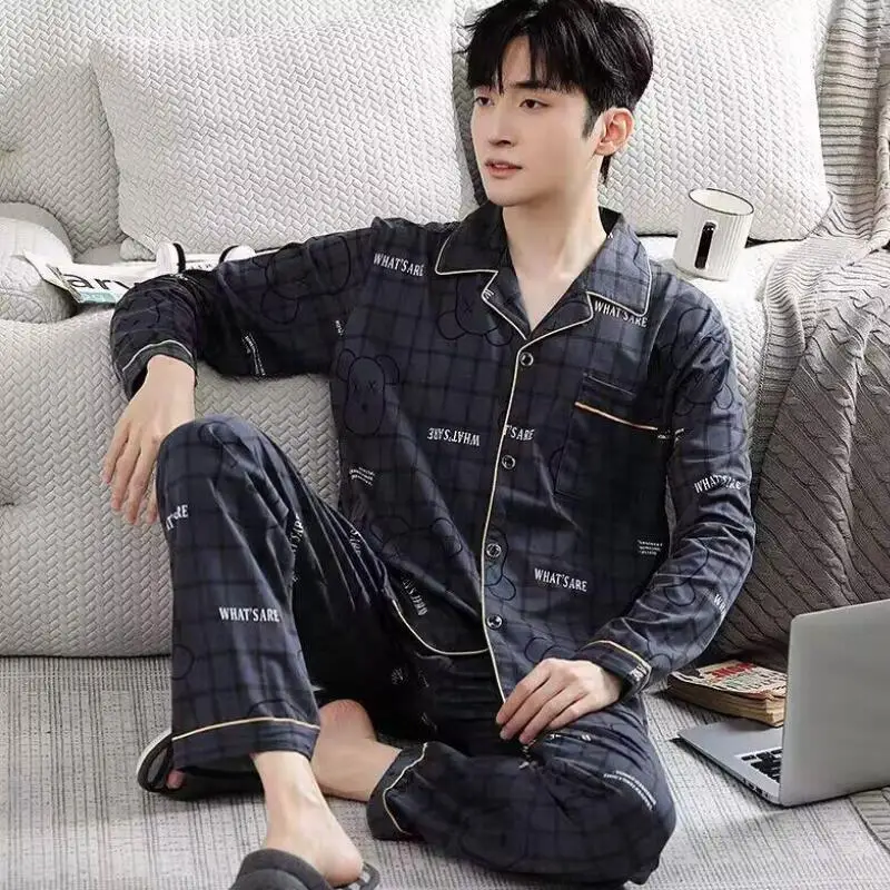 

Man Pajama Set Large Size Nightgown Men Homewear Loose Bath Robe Men Loungewear Winter Long Sleeve Pajama Pants Youth Sportswear