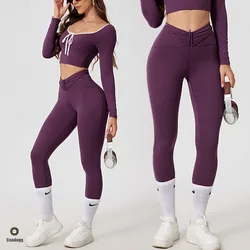 1/2Pcs Pad Crop Top Shirt Long Sleeve Gym Women Workout Yoga Set Women Running Legging Fitness Bra Sports Female Active Wear