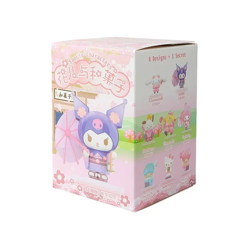 Miniso Sanrio personajes colección de flores y frutas lindo Kuromi Cinnamoroll Hello Kitty Melody Pocahcco muñeca en caja ciega modelo