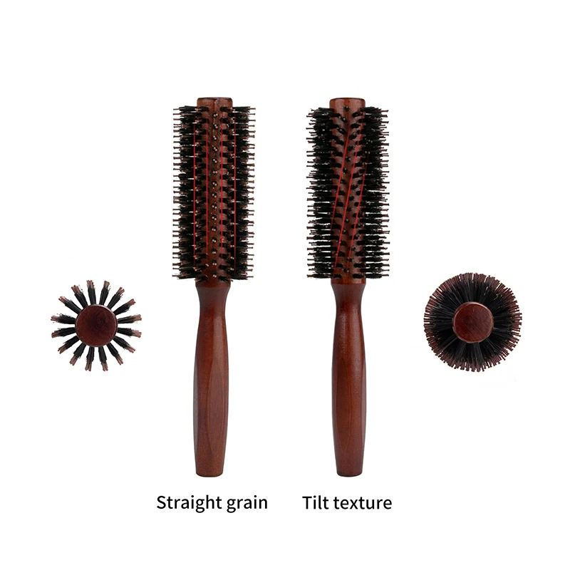 1Pcs Wood Handle Round Rolling Brush Straight Twill Hair Comb Boar Bristle Round Barrel Hair Curling Brush Hairdressing Tool