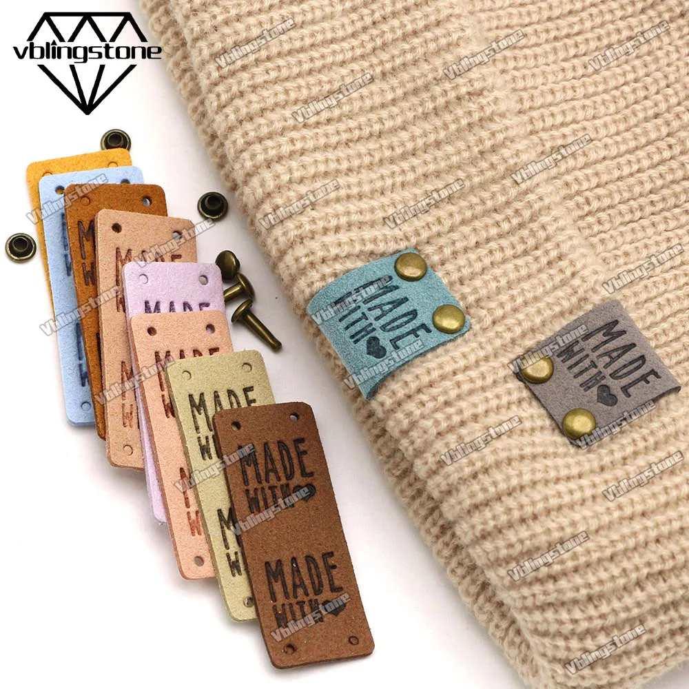 20Pcs Handmade Labels Tags Mix Color Garment Leather Labels for Clothes Letters Embossed 2x5cm Sew Accessories