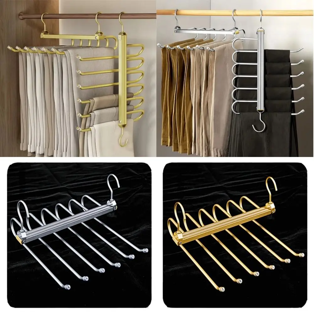 Grucce per pantaloni pieghevoli multifunzionali in lega di alluminio a 6 livelli 360 ° Appendiabiti con gancio rotante Rack per organizer per sciarpe resistenti
