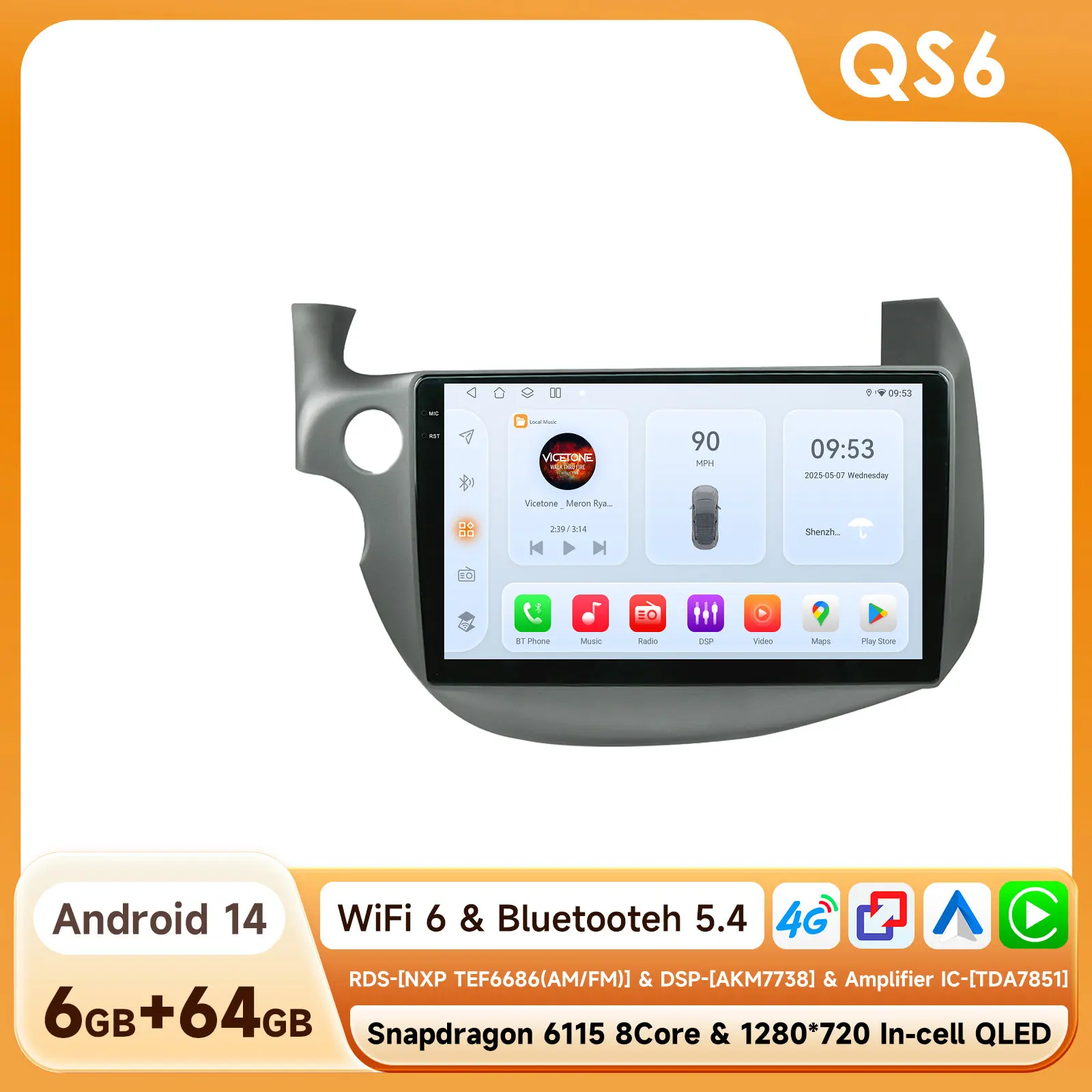 Hizpo Android 14 autoradio multimediasysteem GPS voor HONDA FIT JAZZ 2007 - 2013 2 Din navigatie head unit AI spraak Bluetooth 360 camera