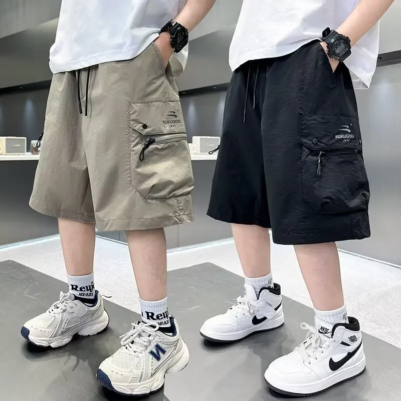 Summer Boys' Loose Thin Shorts Kids High Street Casual Sports Shorts Quick Drying Breathable Black Khaki Short Pants 2026 New