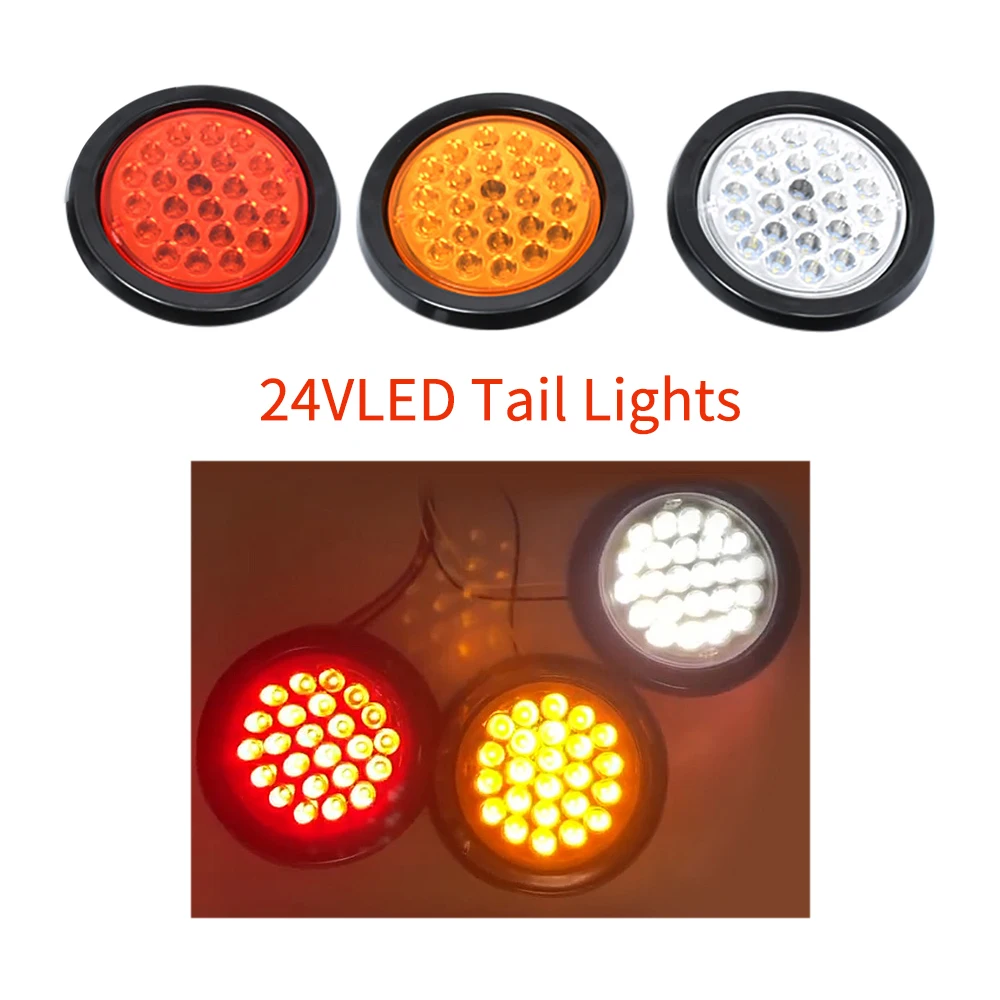 1pc Round Car Rear Tail Light 24V Truck Brake Light 24 LED Truck Warning Light Indicator Single Light Truck Tail Light Truck Tai