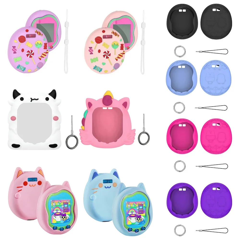 Cute Silicone Protective Case for Tamagotchi Uni 2023 Virtual Pet Machine with Finger Lanyard Anti-Scratch Soft Cover