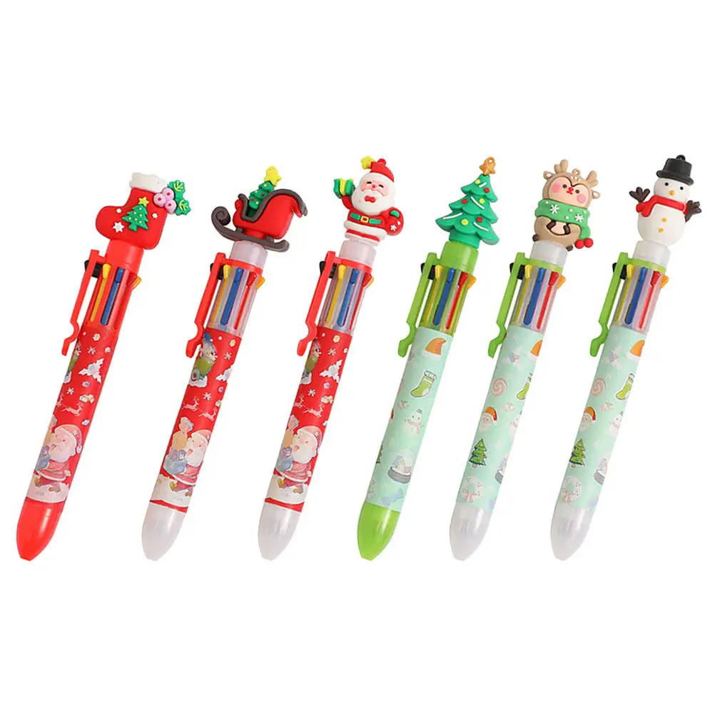 

6Pcs Ballpoint Pens Christmas Themed Retractable Cartoon Writing Pens Smooth Quick Dry Ink Xmas Gifts Student Party Supplies