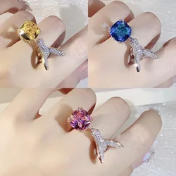 Personality creative hummingbird group inlaid zircon ring 925 silver light luxury high-definition irregular ring party gift