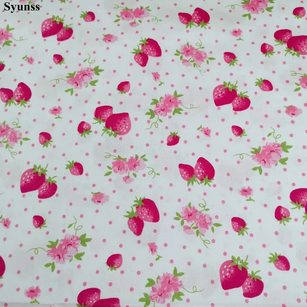 Syunss Strawberry Dot Printed Twill Cotton Fabric DIY Handmade Sewing Patchwork Baby Cloth Bedding Textile Quilting Tilda Tissus