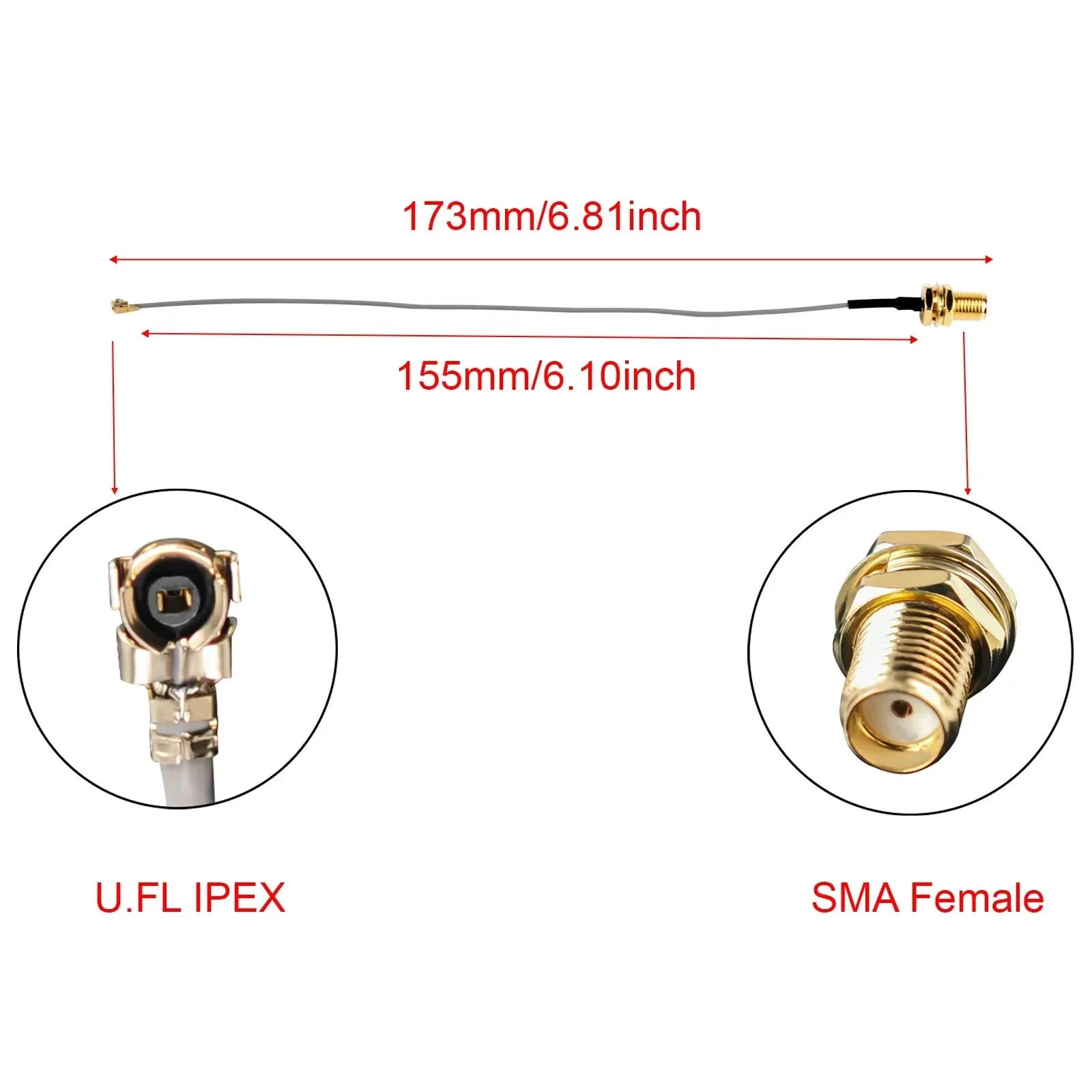 915MHz LoRa Antenna U.FL to SMA Connector 2dBi Gain for Development Boards 10cm Cable Length