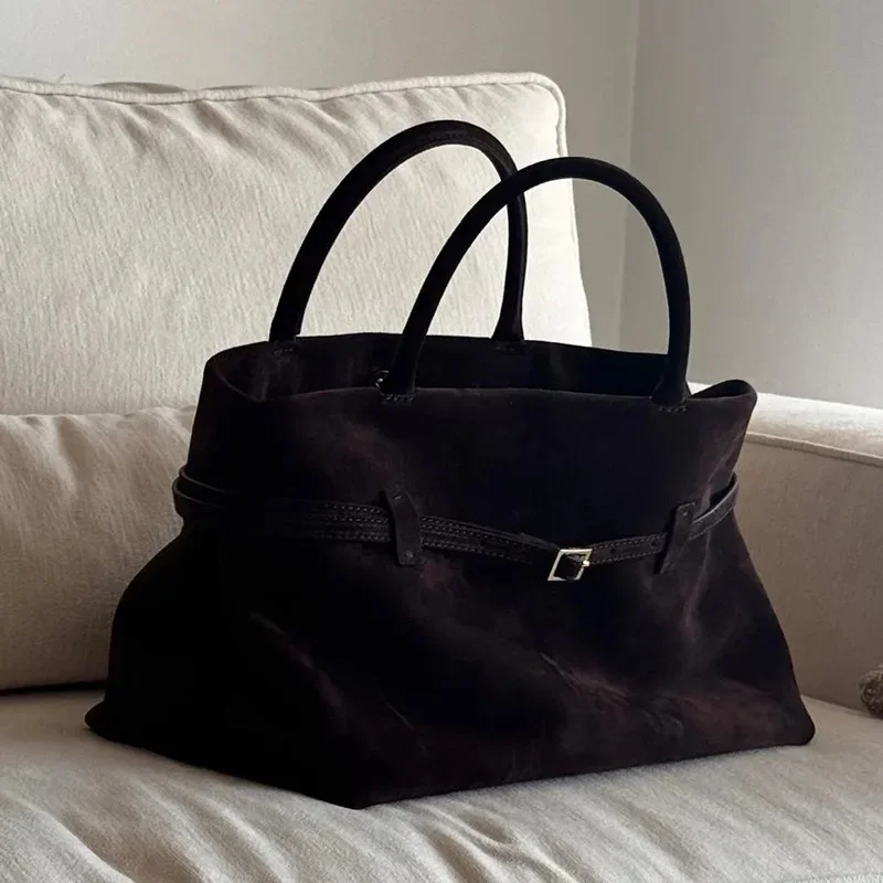 2024 autumn and winter new matte suede belt buckle portable tote bag