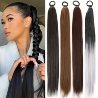 Synthetic long straight hair rubber band ponytail wig women DIY ponytail extension surround extension hair
