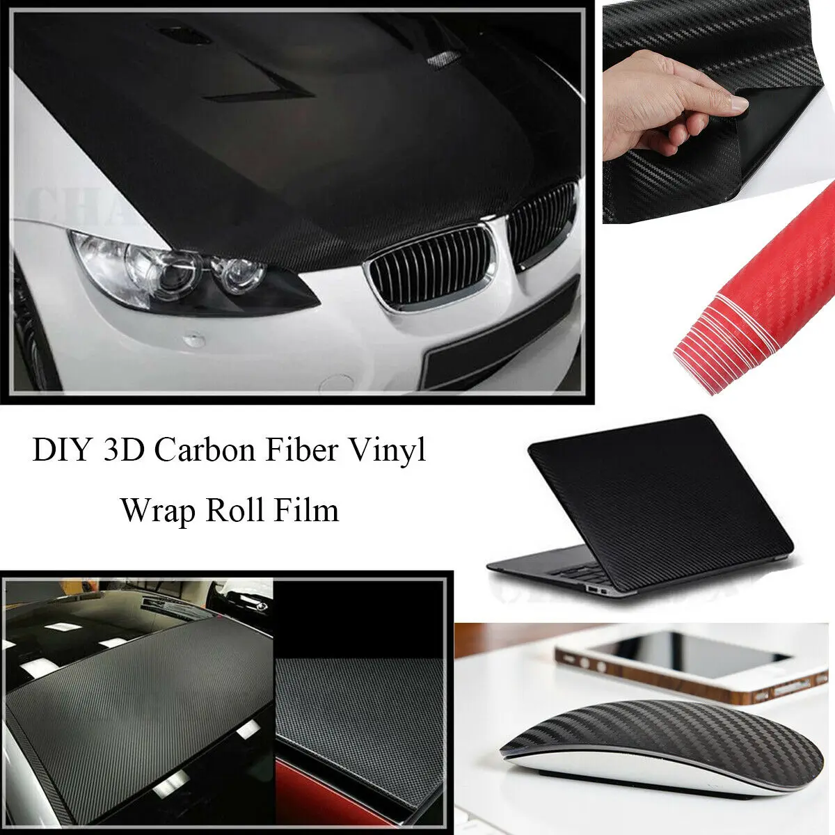 Carbon Fibre Vinyl 3D Black Car Vehicle Wrap Film Bubble Air Free 127cm