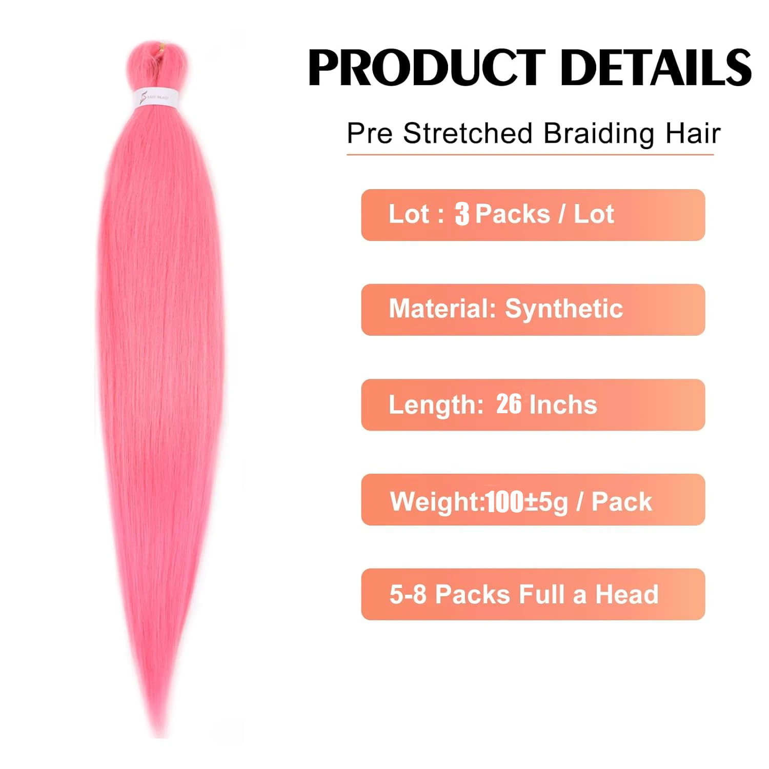 Предварительно растянутые волосы для плетения, 26 дюймов, 3 упаковки, розовые предварительно растянутые волосы для плетения волос для профессионального плетения волос, Hot Wat