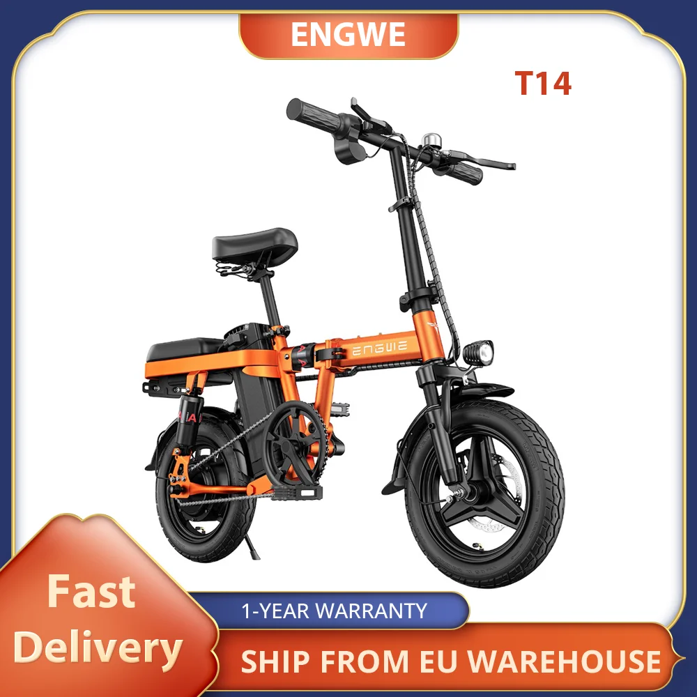 ENGWE T14 Folding Electric Bicycle 14 Inch Tire Adult City Ebike 250W Motor 48V 10Ah Battery 25km/h Max Speed 80km Max Range