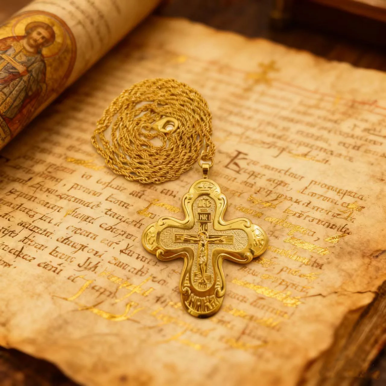 Neues 2026 Orthodoxes Brustkreuz Orthodoxe Jesus-Halskette Katholisches Kruzifix Brustkreuz Goldanhänger Kreuzkette Religiöser Schmuck – Detail 9
