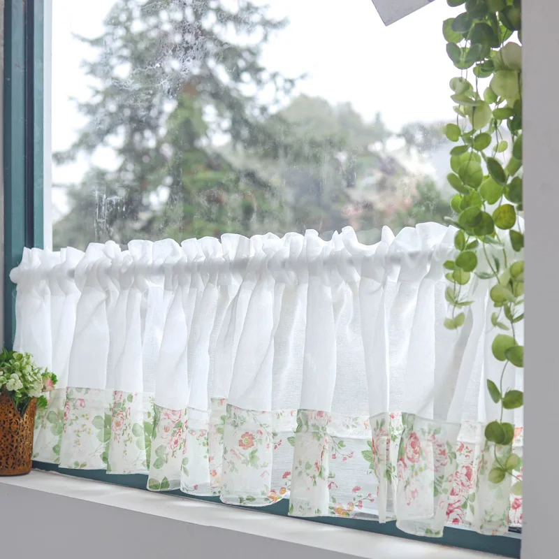 Short Sheer Curtains with Lace Edge, Small Window Drapes, Simple, American, Kitchen, Bathroom, Cupboard, Closet, Half