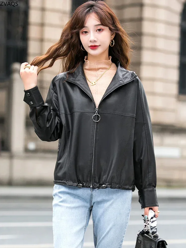 高品質シープスキンレザージャケット女性 2024 カジュアル本革コートショートルーズレザージャケットジッパー Casaco Feminino