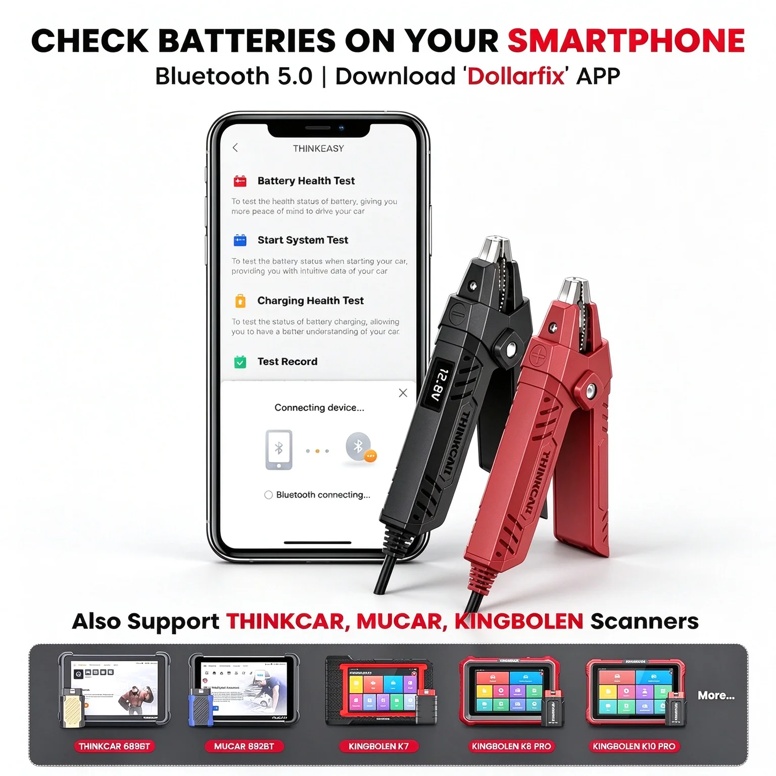 THINKCAR ThinkEasy V2 Wireless Bluetooth 12V Battery Tester 2000CCA Charging Test Tool for Vehicle Motorbike Marine