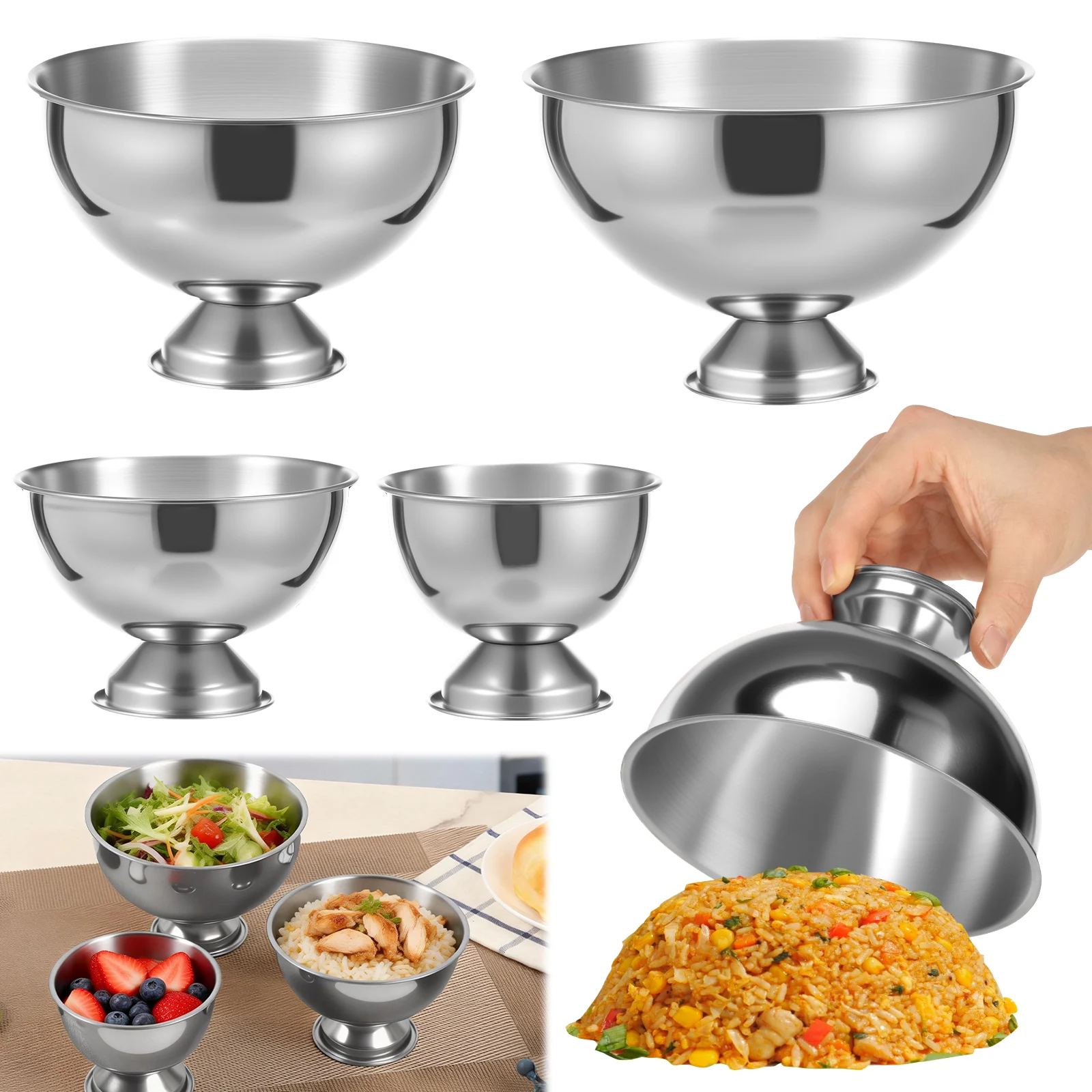 4 Pcs Stainless Steel Rice Press Molds Easy Release 4 Size Round Shaped Egg Fried Rice Shaper Dish up Decor Salads Serving Bowls