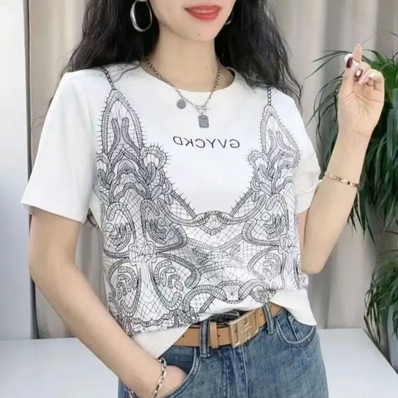 Women Clothes Summer Fashion Elegant Simplicity Printing Short Sleeve Tops Women's Trend All-match Temperament Casual T-Shirt