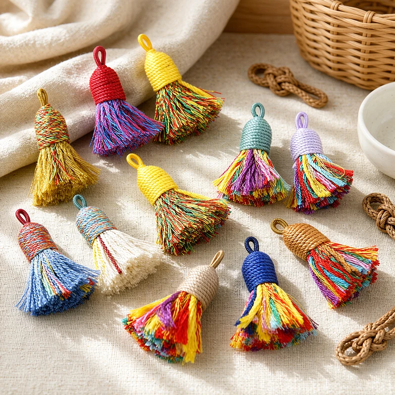 5/10Pcs Handwoven Multicolored Cotton Tassels Small Color Mix Thread Tassel Charms For Keyring Wallet Phone Case Ornament