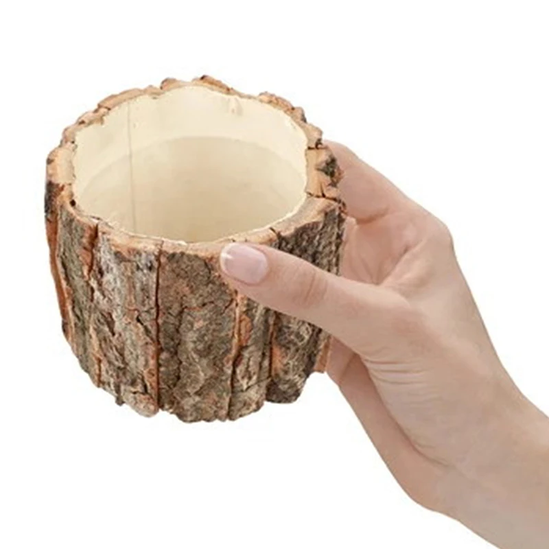 Resin Imitation Wood Plant Pot Vintage Round Decorative Style Flowerpot Fake Tree Bark Plants Creative Container