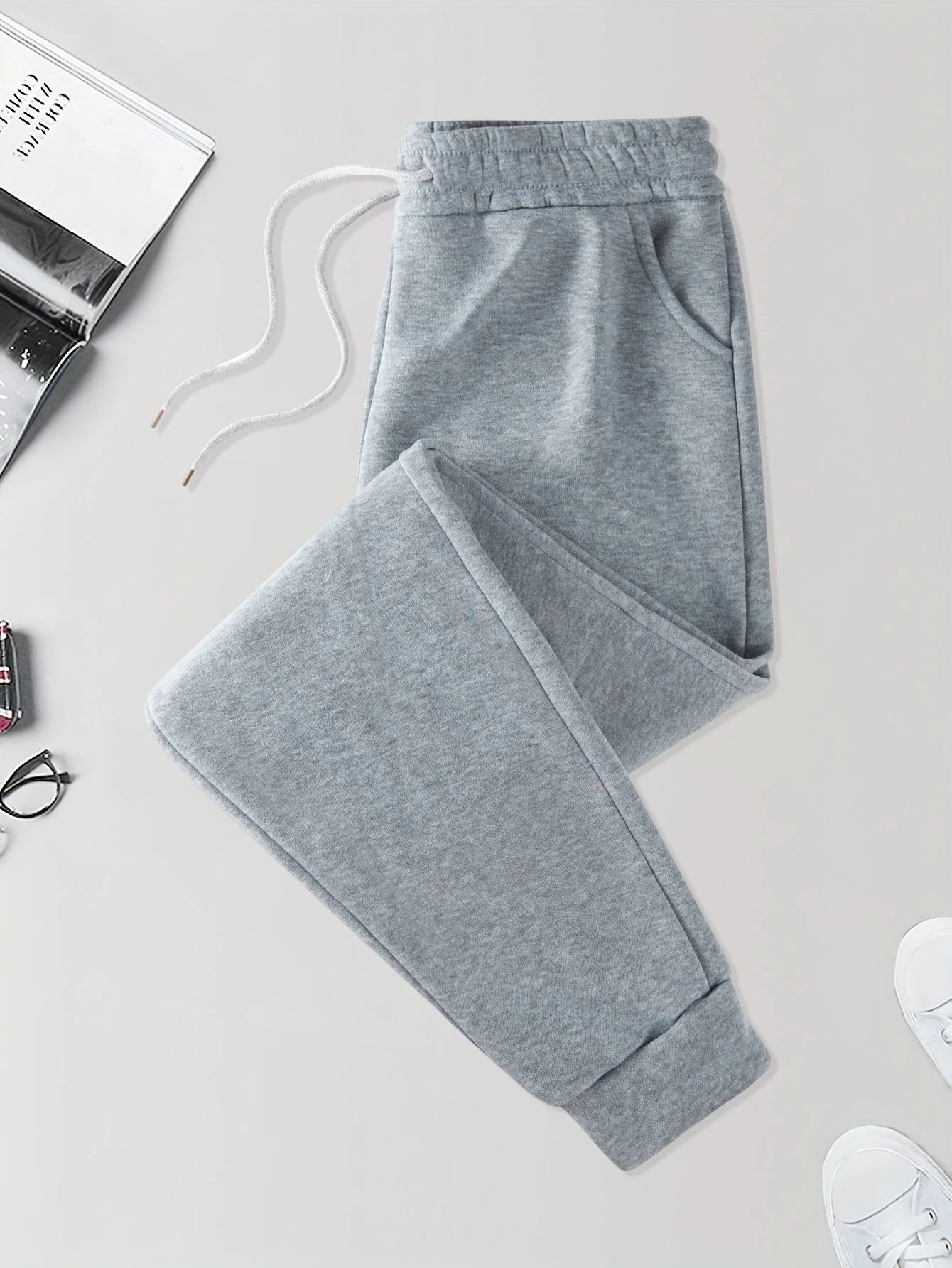 

Winter Clothing Solid Jogging Unisex Britches Drawstring Fashion Long Pant Street Casual Sweatpants Warm Elastic Waist Pants Men