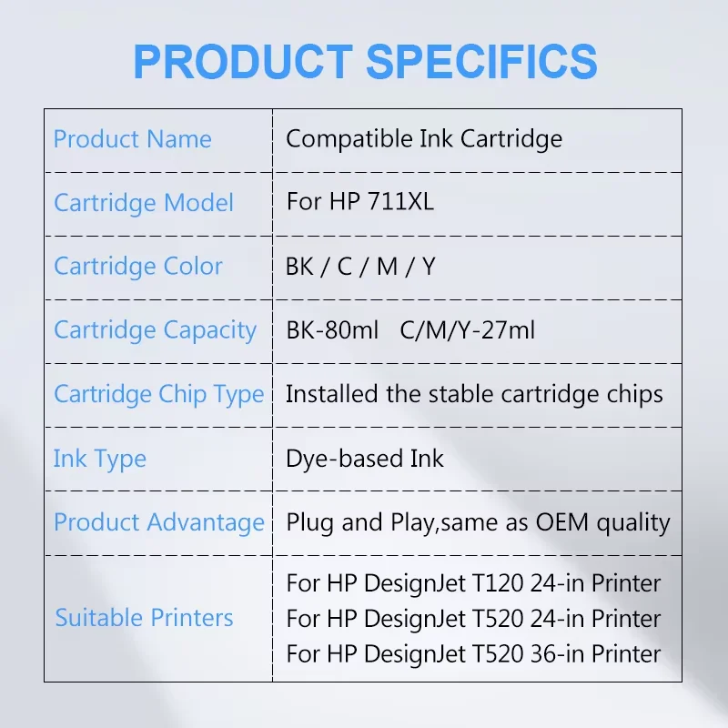 711XL Ink Cartridge For HP 711 HP711 XL Pigment Ink Compatible DesignJet T520 T120 T530 T130 Inkjet Printer