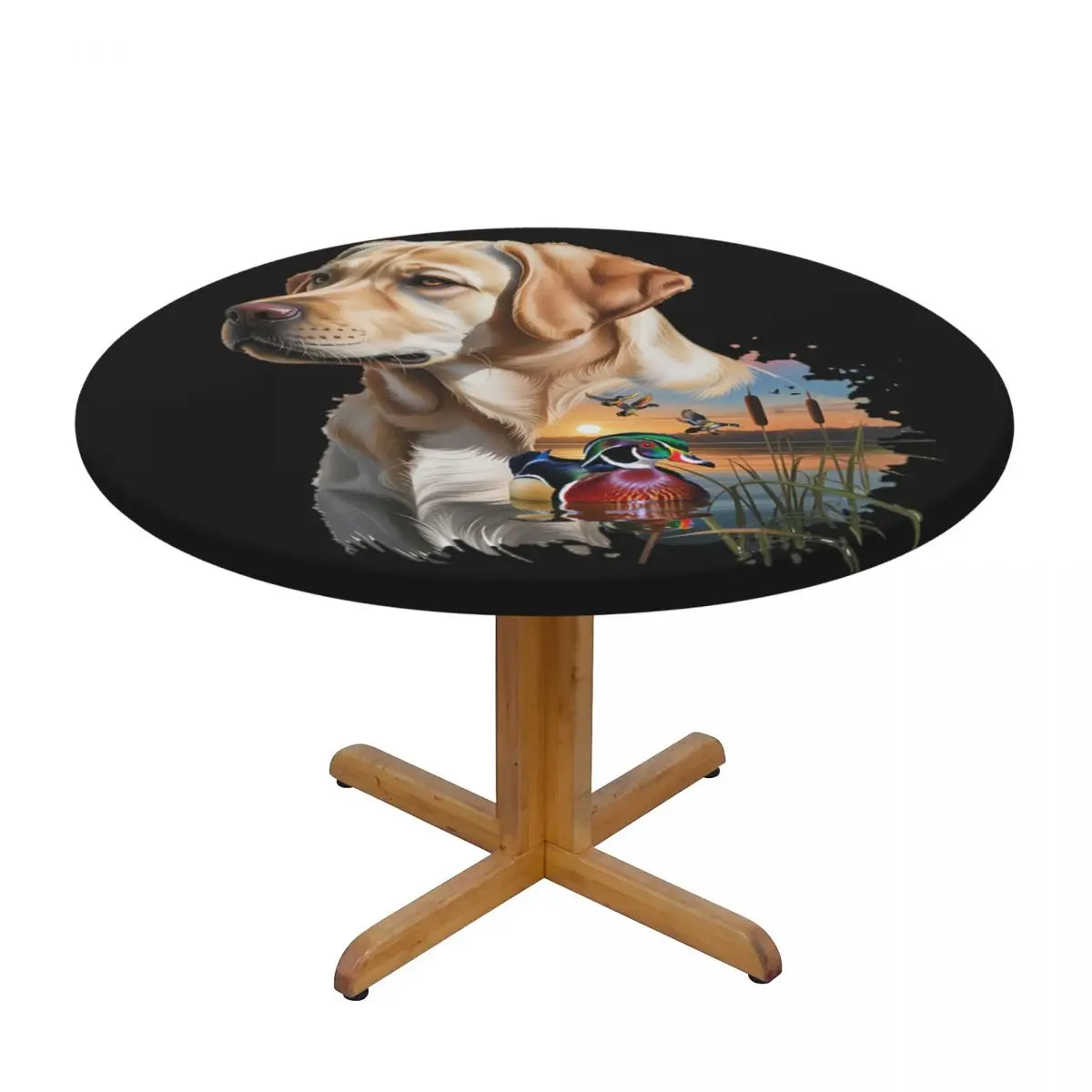 Yellow Labrador And Wood Duck Sunrise Waterproof Round Tablecloth Oilproof Table Cloth for Kitchen Events Dining Table Cover