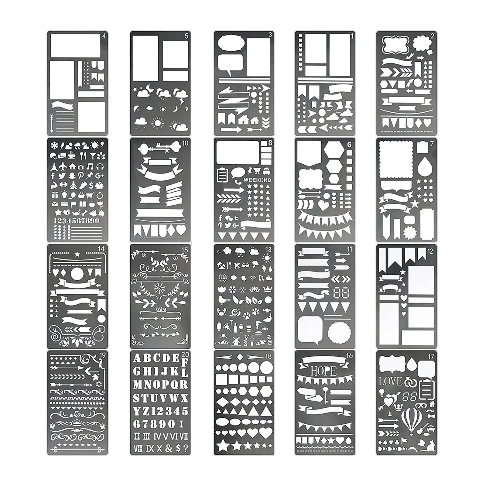 20 Pieces Painting Stencils Drawing Stencils Embossing Pattern Stencils Templates for Canvas Fabric Clothes Card Making Wood