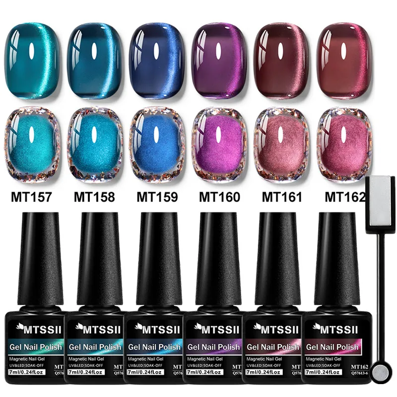 

7pcs Night Elf Cat Magnetic Gel Nail Polish Set Blue Glass Bead Effect Semi Permanent Soak Off UV Gel Varnish Nail Art Manicure