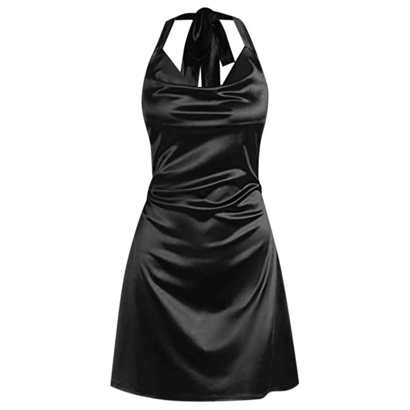 Satijnen Slipjurk Vrouwen Zijde Laag Uitgesneden Gesmokte Effen Kleur Feestjurken Cowl Nek Backless Mini Dress Nachtclub Korte Vestidos