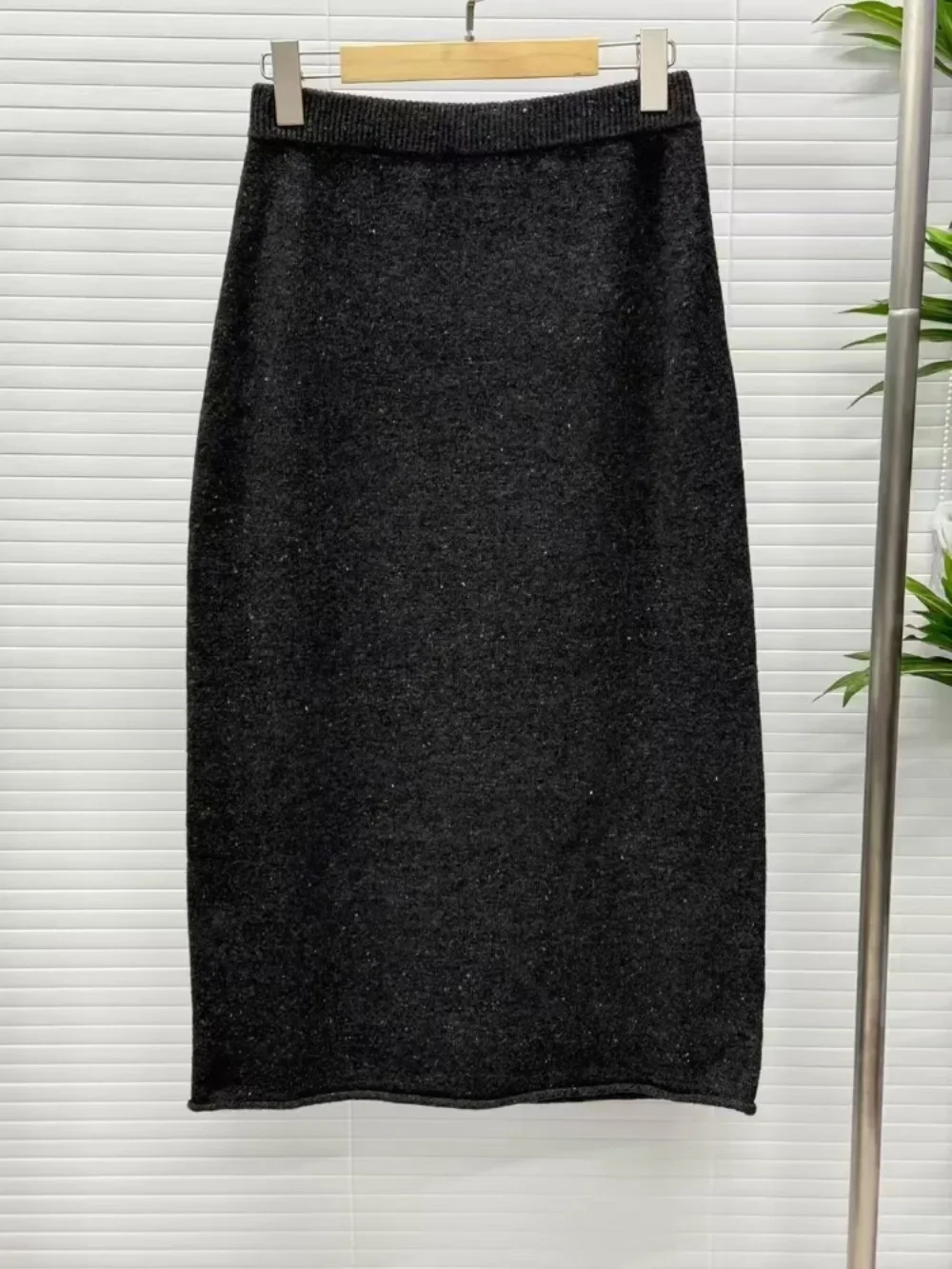 Kuzuwata Advanced Hip Hop Woolen Knit Women Skirts Shiny Bodycon Mid-length Faldas Japanese Age Reduction Slim High Waist Skirt