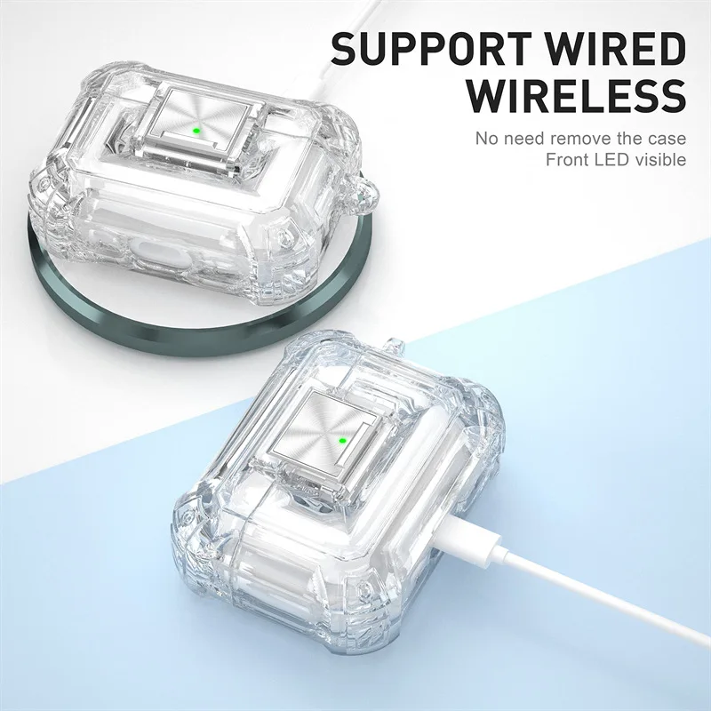 for Airpods Pro 2 Case With lock buckle Protective Cover Shockproof Rugged Air pod 1 3 4 2nd Generation Max With Carabiner Case