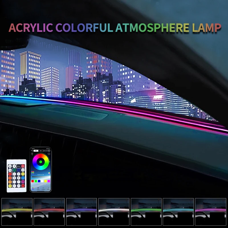 Acrylic car dashboard through type cold light ambient light, wiring free interior decoration, voice controlled USB light