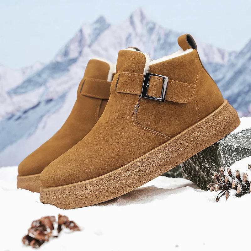 

Зимняя мужская обувь с высоким берцем, плюшевые теплые зимние ботинки, мужская хлопковая обувь на меху, мужские замшевые ботильоны без шнуровки, bottes pour hommes