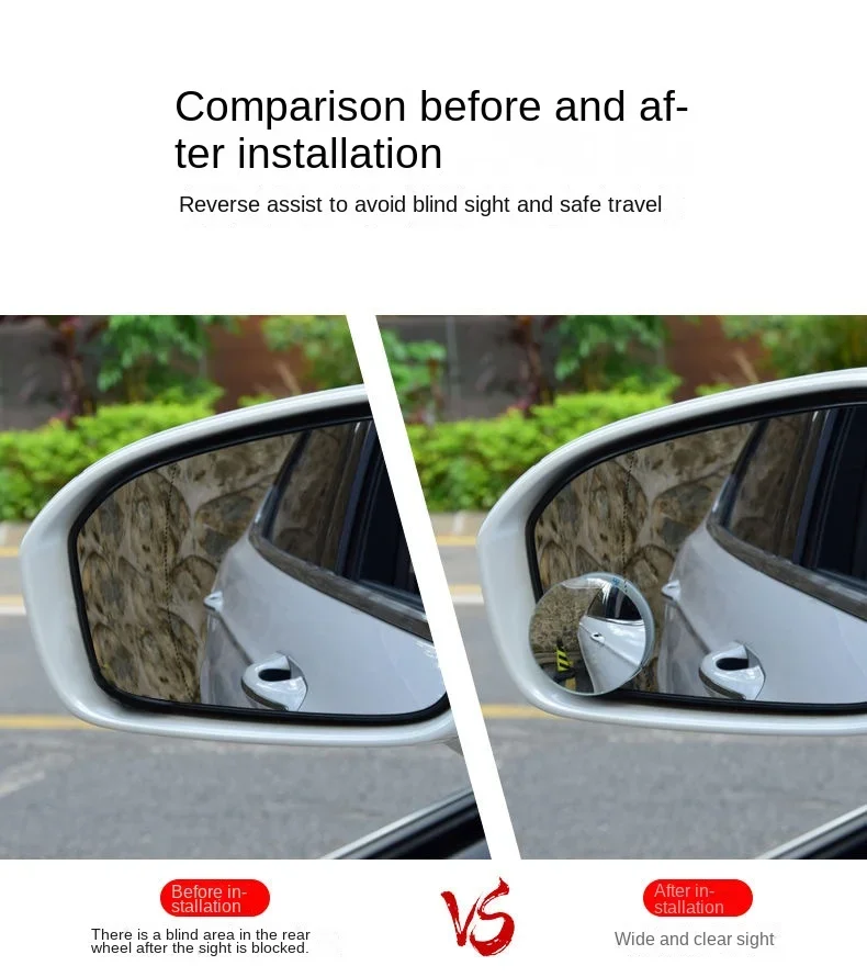 Car Blind Spot Rearview Mirror, Wide-Angle 360° Adjustable Small Round Mirror, Car Reversing Assist Rearview Mirror, Convex Mirr