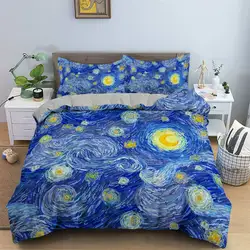 Set biancheria da letto artistica 3D King Monet Van Gogh Style Sky Oil Painting Pattern copripiumino stampato con federe vendita calda 2/3 pezzi