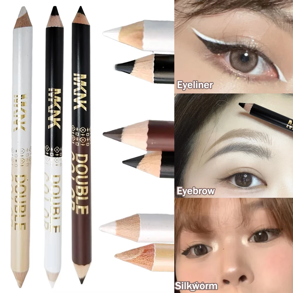 Wooden Dual-use Black Eyeliner Eyebrow Highgloss Pencil 3 In 1 Lasting Non Smudg White Silkworm Brighten Eye Shadow Stick Makeup