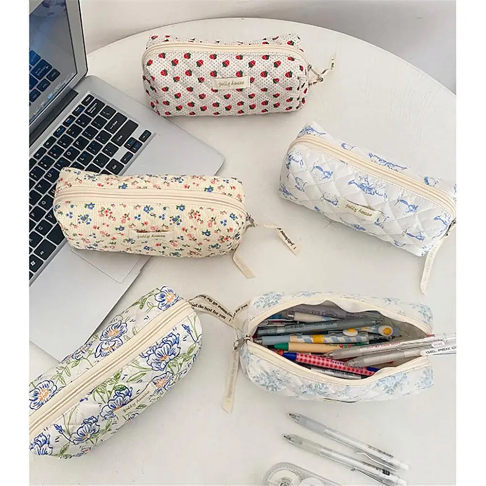 Retro Fresh Floral Pencil Bags Korean Style Cute Student Pencil Cases Stationery Supplies Cosmetics Storage Bag