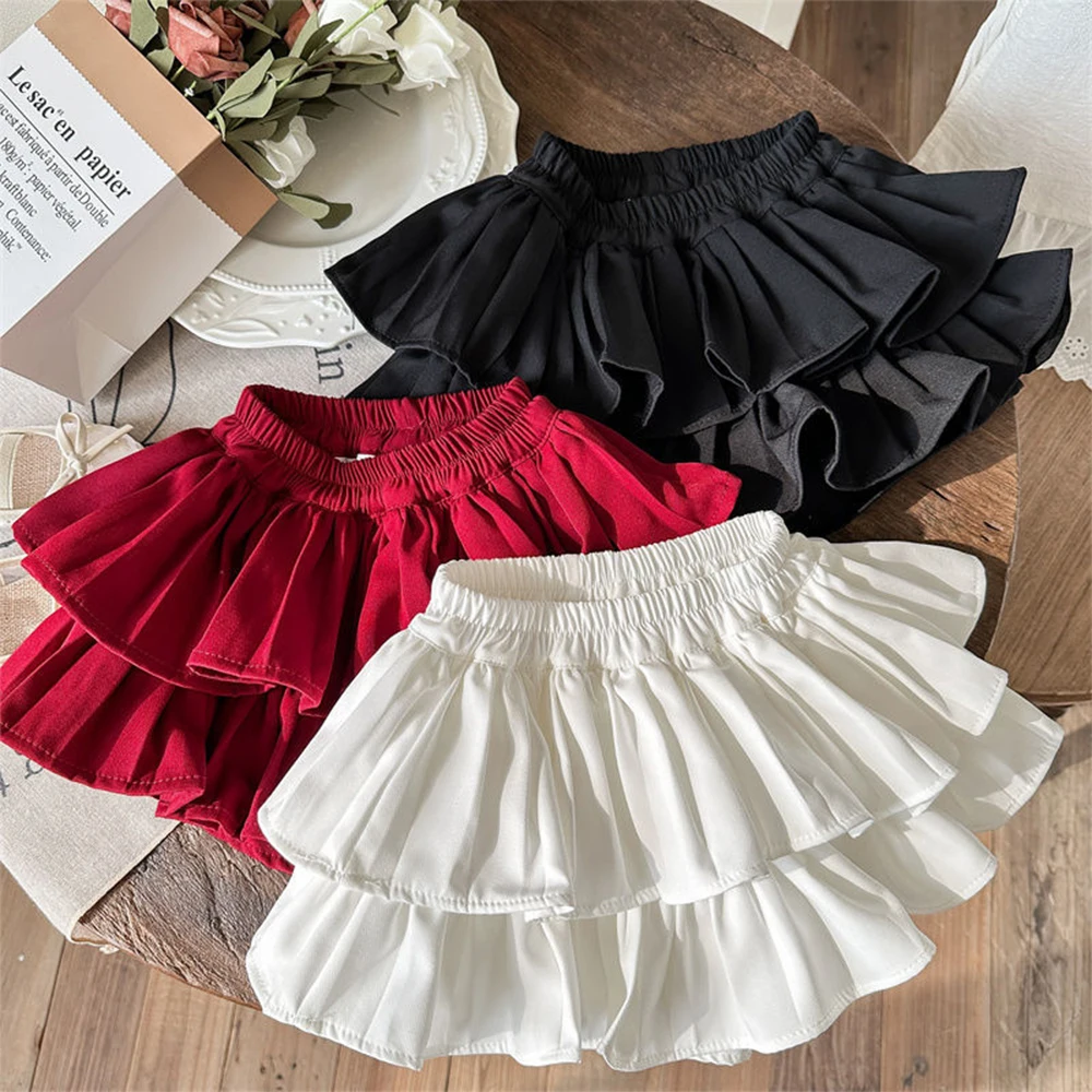 

Summer Puff Cake Skirt Solid Cute Edge Fluffy Short Skirt Pumpkin Pants 2-12Y Girl Clothes Pleated Kawaii JK Dress Korea Fashion