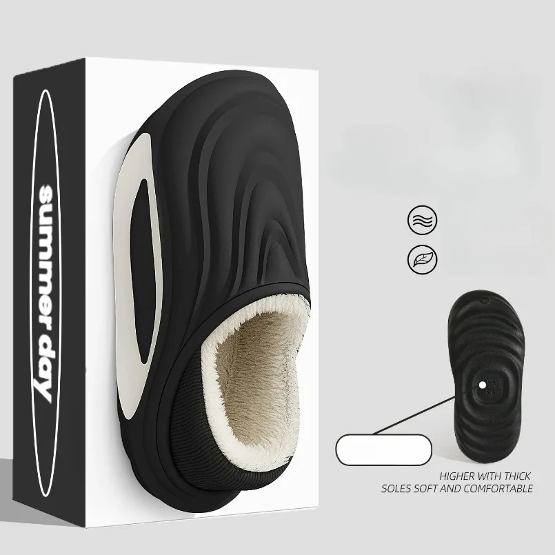 House Slipper Men Fuzzy Fur Plush Indoor Female Thermal Winter Warm Home Shoe Platform Furry Flat Flip Flop Women Comfortable