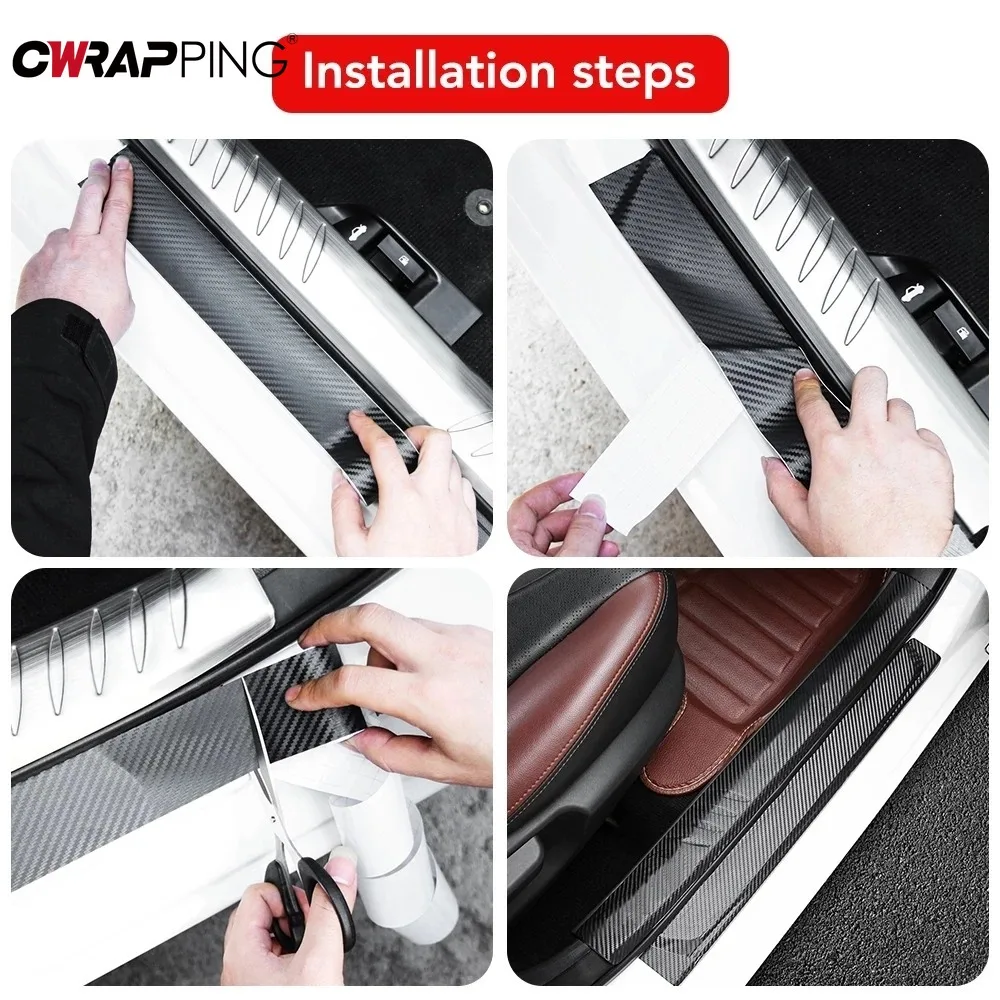 3D Carbon Fiber Car Stickers Door Sill Protector Bumper Tape Auto Protector Strip Waterproof Protection Film for Car Accessories