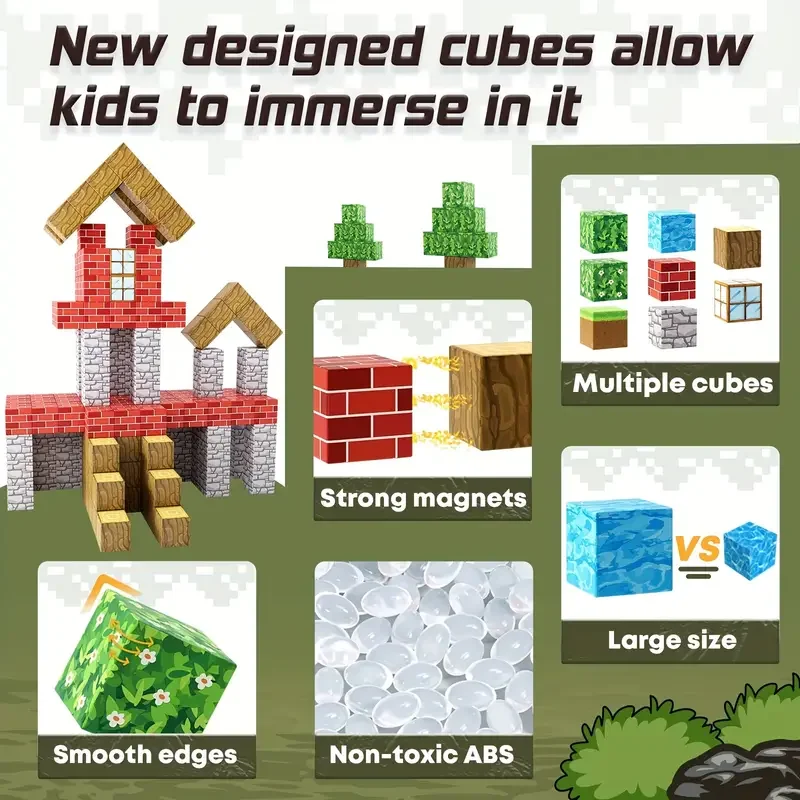 64pcs Magnetic Building Blocks Set 3D Construction Toy Perfect Gift For Holidays & Birthdays