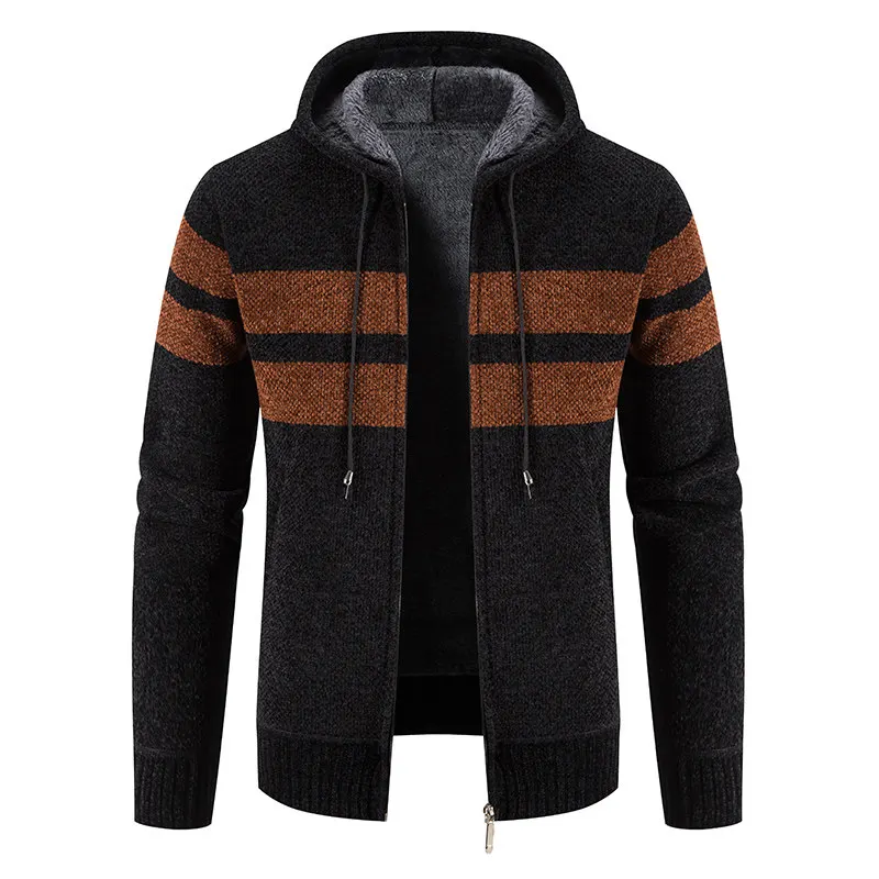 

Thiened Fce Long Sve Hooded Open Cardigan Sweater for Men plus Size Warm Casual Knitted Outerwear Autumn Winter Coat