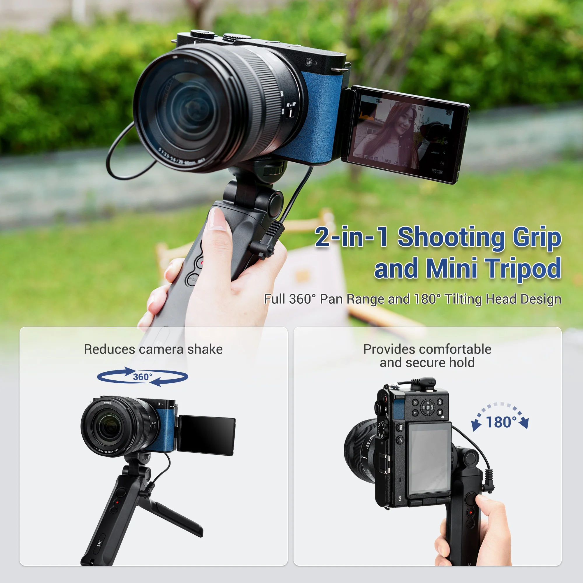 JJC Wired Remote Shooting Grip Mini Tripod for Panasonic LUMIX S9 G100D for Vlogging Video Recording Live Streming