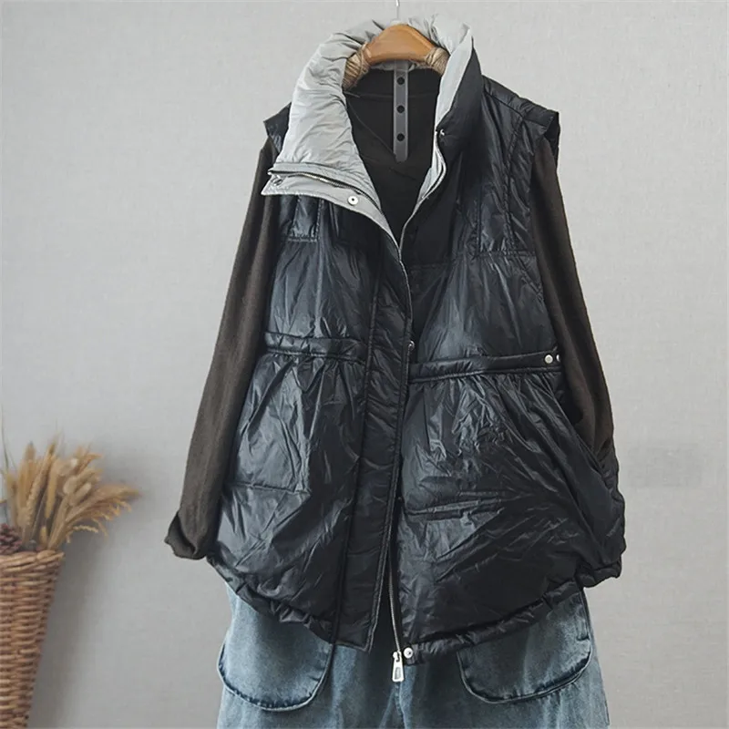 Para baixo casaco outono inverno mulher luz quente pato branco para baixo colete parkas senhoras sem mangas bigsize tanque jaqueta curto topos