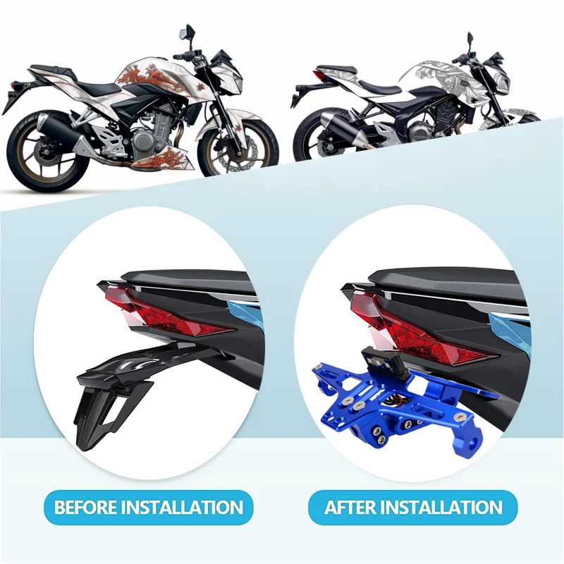 For Kawasaki Z300 Z 300 2015 Special Motorcycle Adjustable Rear Tail Tidy License Plate Holder Bracket LED Light Accessories
