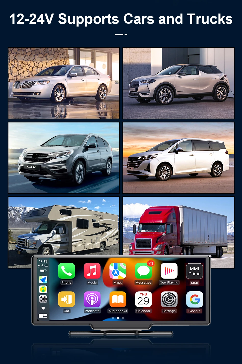 7/10,26 Zoll kabelloser Carplay-Bildschirm für Auto, 5G Wifi Dash Cam 4K Auto DVR, Android Auto Dual Lens GPS-Navigation Videorecorder, FM AUX – Detail 20
